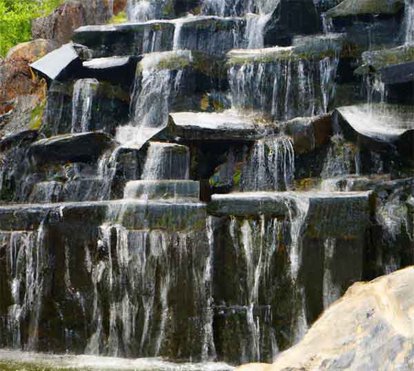Jolie cascade en pierre sur plusieurs niveau dans un jardin japonais (2)
