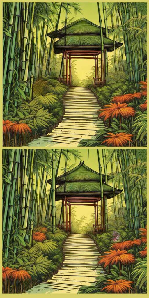 Jeux des 7 différences dans ce jardin zen japonais (format portrait)