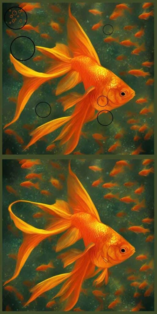 Solution : Jeu des 6 différences avec deux images de poissons rouges