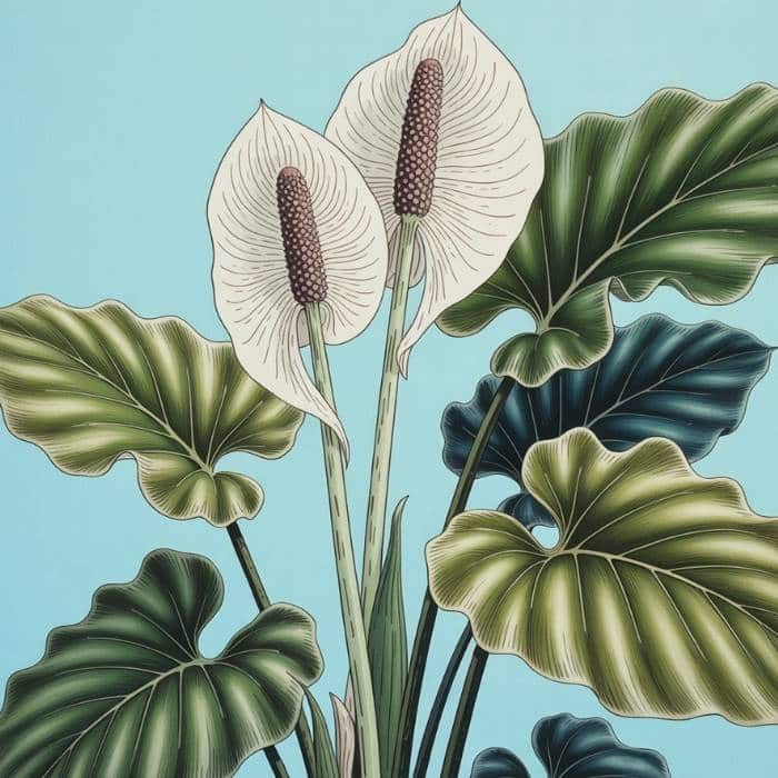 Illustration d’un Arum italicum (Arum d'Italie/Gouet d'Italie) (style estampe japonaise traditionnelle)