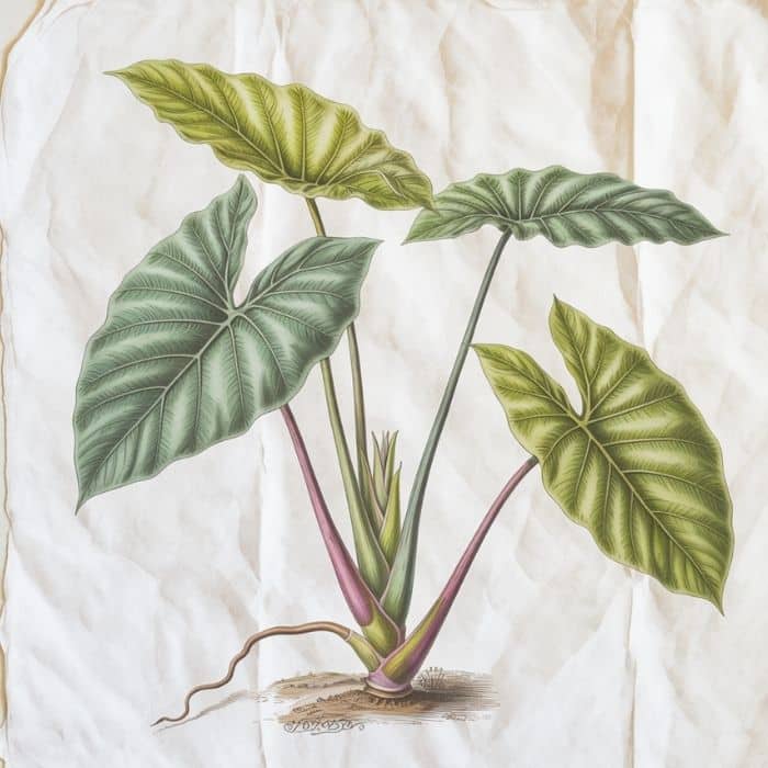 Illustration d’une Colocasia-esculenta (style dessin botanique vintage)