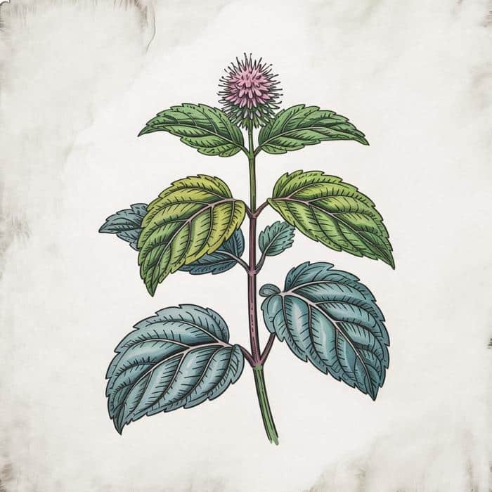 Illustration d’une plante Mentha aquatica (style dessin botanique vintage)