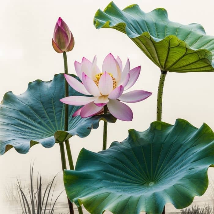 Illustration d’une plante Nelumbo nucifera/Lotus sacré