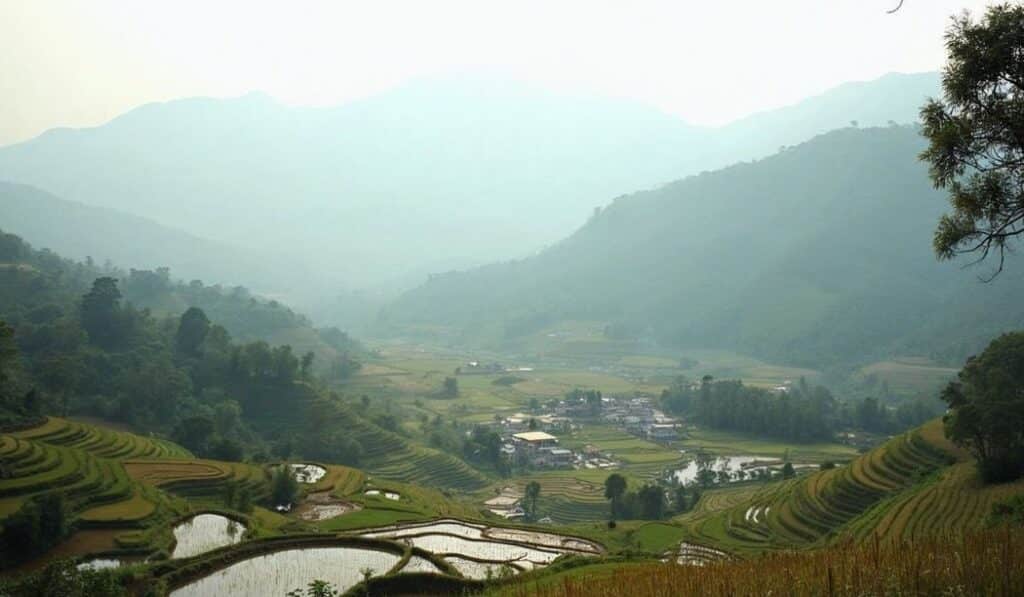 Japon région de Niigata ou il y a de l'élevage de carpe koï
