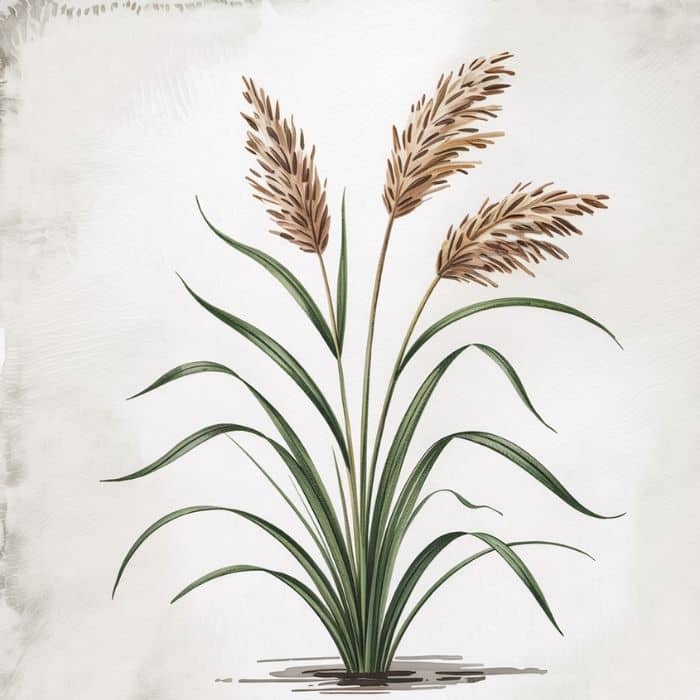 Illustration de Phragmites australis (Roseau commun) (style dessin botanique vintage)