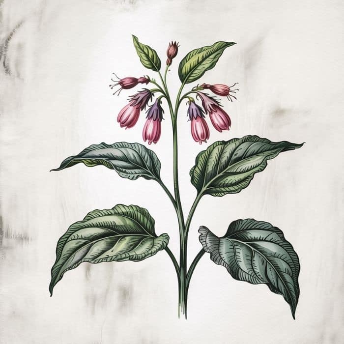 Illustration d’une plante Symphytum officinale - Consoude officinale (style dessin botanique vintage)