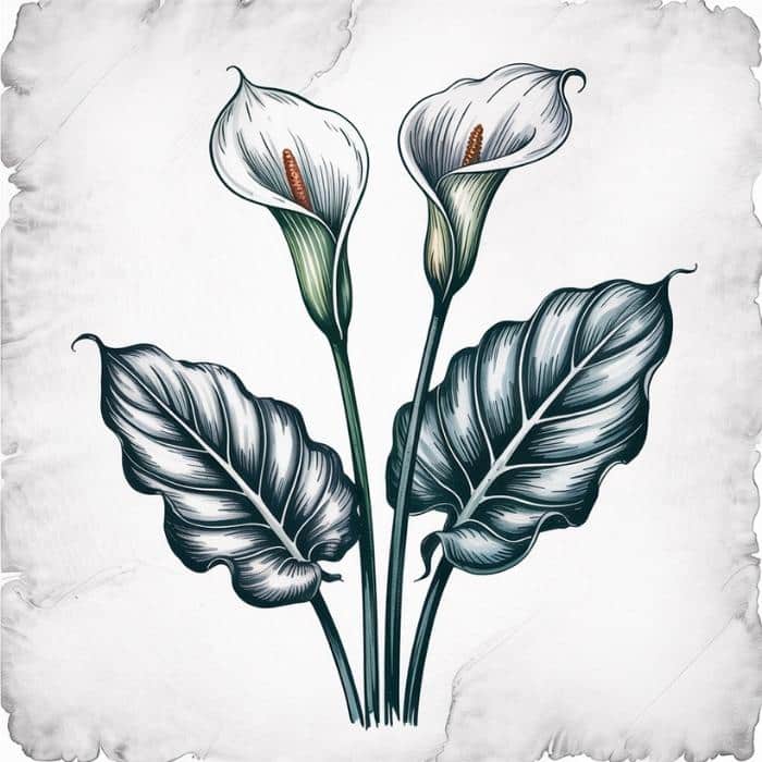 Illustration d’une Zantedeschia aethiopica/Arum blanc (style dessin botanique vintage)