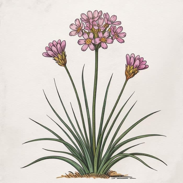 Illustration d’une Armeria maritima - Armérie maritime (style dessin botanique vintage)