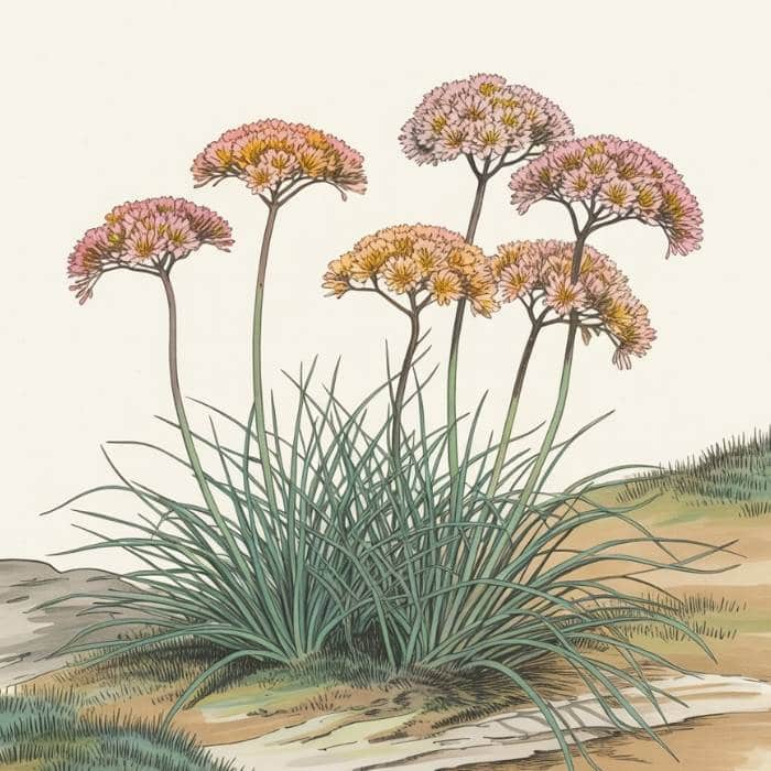 Illustration d’une Armeria maritima - Armérie maritime (style estampe japonaise traditionnelle)