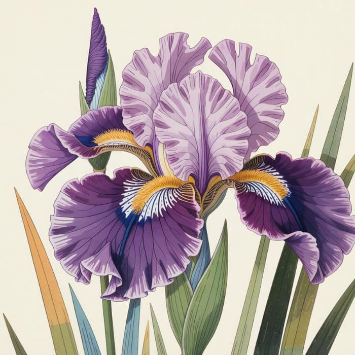 Illustration d’une Iris fétide (style estampe japonaise traditionnelle)
