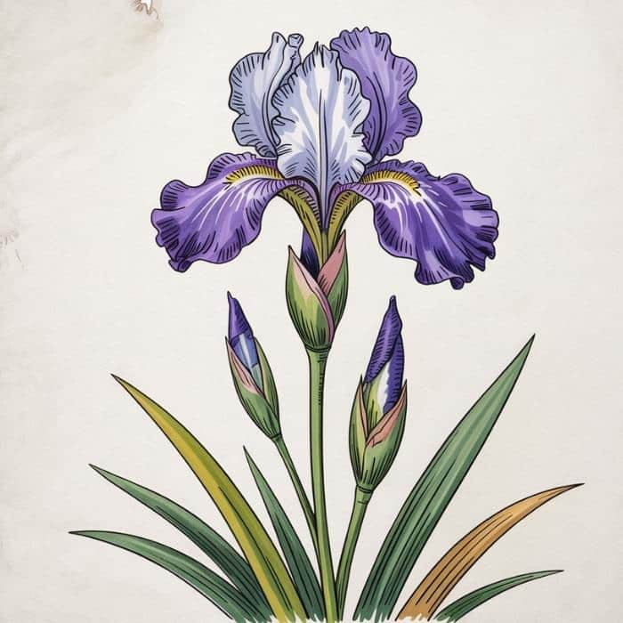 Illustration Iris foetidissima - Iris fétide (style dessin botanique vintage)