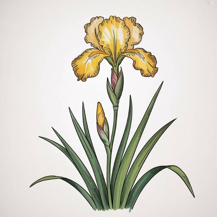 Illustration d'une Iris pseudacorus - Iris des marais (style botanique)