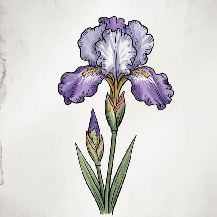 Illustration d’une Iris versicolor (style dessin botanique vintage)