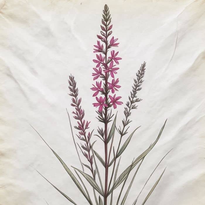 Illustration d’un Lythrum salicaria ou Salicaire commune (style dessin botanique vintage)