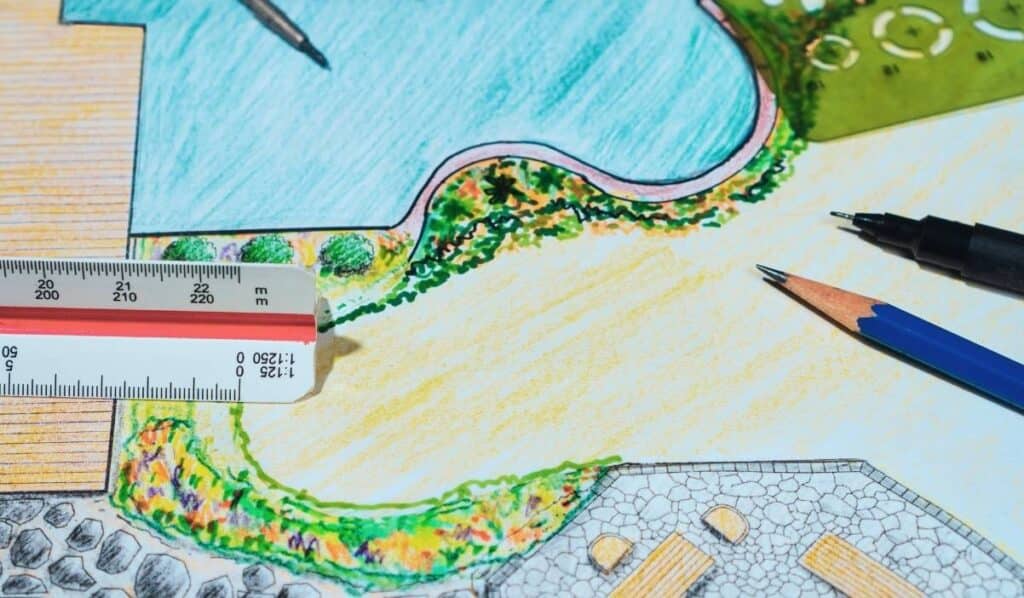 dessin d'un aménagement de jardin