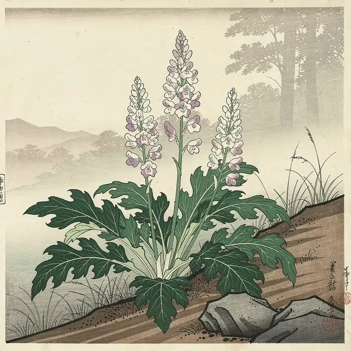 Illustration d'une plante Acanthus mollis (style estampe japonaise traditionnelle)